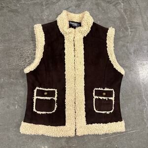 Y2K Kenneth Cole Reaction Shearling Lined Vest Faux Suede Brown sz XL